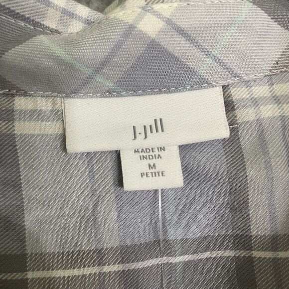 J Jill Shirt Womens PM Multicolor Plaid Button Up Roll Tab Sleeves Blouse NWT - Picture 2 of 10